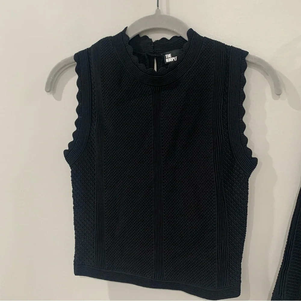 ✅ NWT The Kooples Set Openwork Knit Tank & Short Knit Skirt Scallop in Black - Picture 12 of 15
